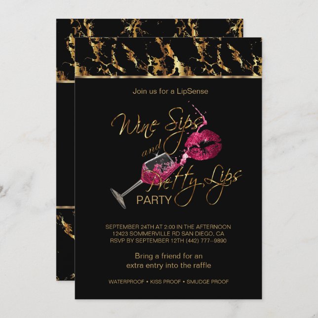 Invitation Vins Sips et jolies lèvres Lipsense Party (Devant / Derrière)