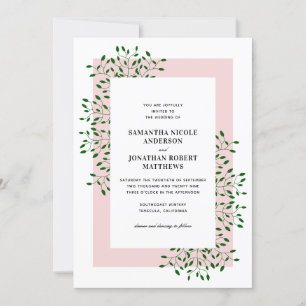 Invitation Vins vert émeraude et mariage élégant rose clair