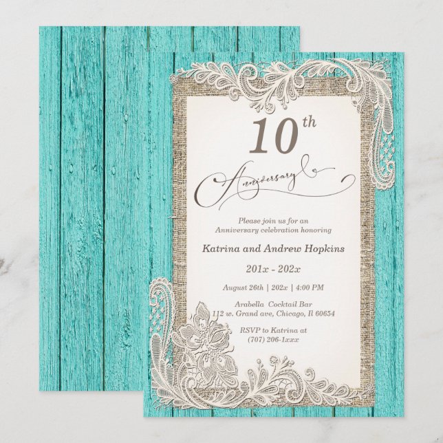 Invitation Vintage 10 ans d'anniversaire (Devant / Derrière)
