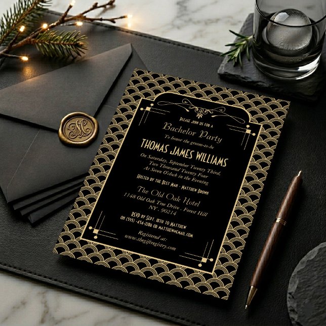 Invitation Vintage 1920's Art Deco Gatsby Bachelor Party (Créateur téléchargé)
