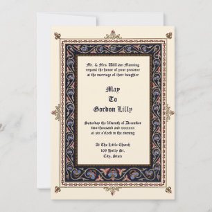 Invitation Vintage 1923 Style Médiéval Floral Feuillage Vigne