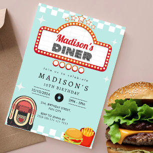 Invitation Vintage 1950 Diner Retro Birthday Sock Hop