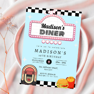Invitation Vintage 1950 Diner Retro Birthday Sock Hop