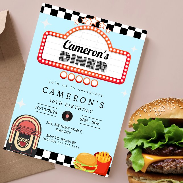 Invitation Vintage 1950 Diner Retro Birthday Sock Hop (Vintage 1950s Diner Retro Birthday Sock Hop Invitation)