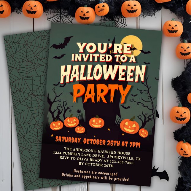 Invitation Vintage 1970 Haunted House Halloween Party (Vintage 1970s Haunted House Halloween Party Invitation)