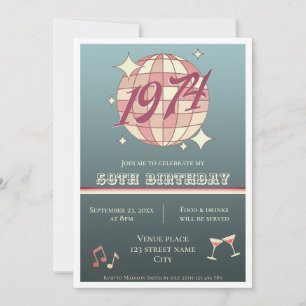 Invitation Vintage 1974 50e anniversaire rétro bleu foncé