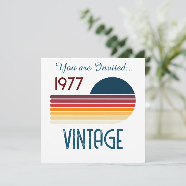Invitation Vintage 1977 Retro Stripe Sun 50e anniversaire (Debout devant)