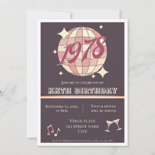 Invitation Vintage 1978 46e anniversaire rétro violet Invitat