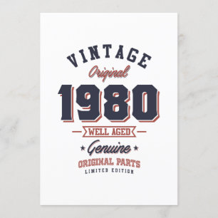 Invitation Vintage 1980 Né en 1980 Retro Anniversaire Cadeau