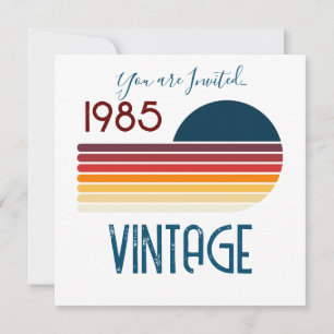 Invitation Vintage 1985 Retro Stripe Sun 40e anniversaire