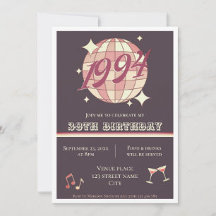Invitation Vintage 1994 30e anniversaire rétro violet Invitat