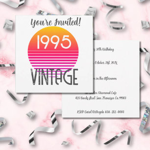 Invitation Vintage 1995 Neon Retro Stripe Soleil 30e annivers