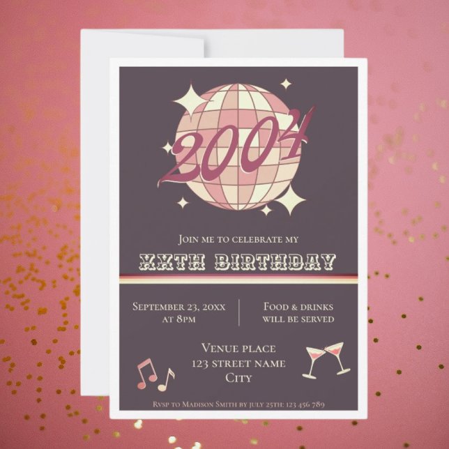 Invitation Vintage 2004 21e anniversaire rétro violet Invitat (Créateur téléchargé)