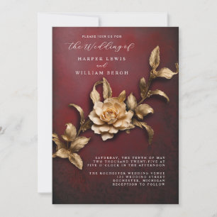 Invitation vintage 3d feuille d'or code qr mariage