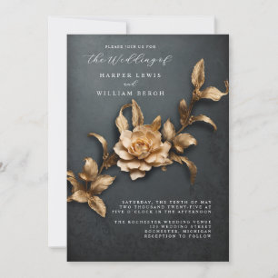 Invitation vintage 3d feuille d'or code qr mariage