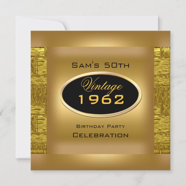 Invitation Vintage 50e Gold Black Anniversaire fête Élégante (Devant)