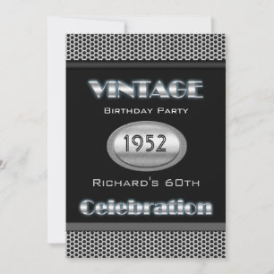 Invitation Vintage 60ème Chrome Argent Noir 60 Célébration