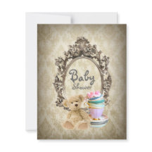 invitation vintage à la douche pour bébé en peluch
