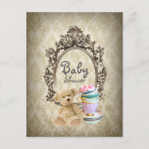 invitation vintage à la douche pour bébé en peluch