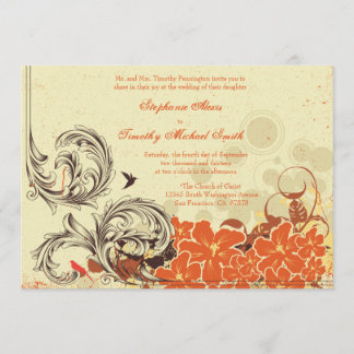 Invitation Vintage à un mariage orangé