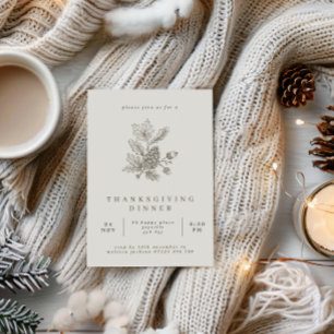 Invitation Vintage Acorns & Pine Cone Thanksgiving Dîner