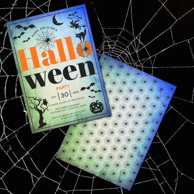 Invitation Vintage adulte Halloween bleu et vert (Créateur téléchargé)