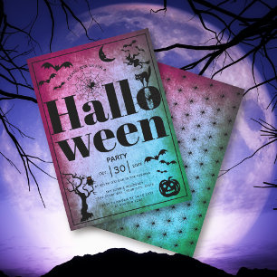 Invitation Vintage adulte Halloween partie violet turquoise