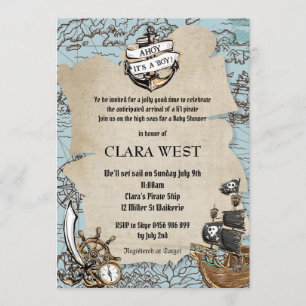 Invitation Vintage Ahoy C'est un garçon Pirate Baby shower Ca