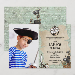 Invitation Vintage Ahoy Matey Pirate Photo du garçon de la fê