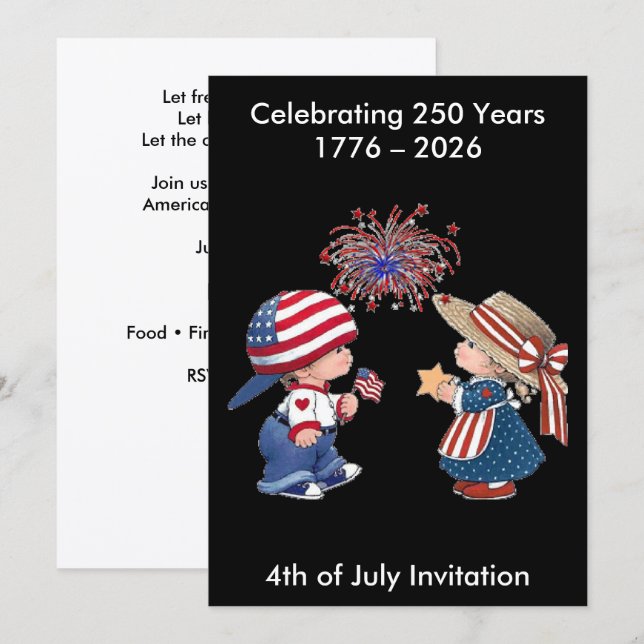 Invitation Vintage America Happy 250th Birthday Party (Devant / Derrière)