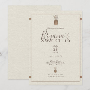 Invitation Vintage Ananas Élégant Minimaliste Crème Douce 16 