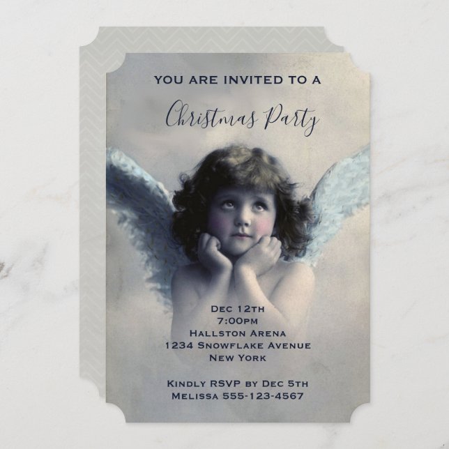 Invitation Vintage Angel Retro Noël (Devant / Derrière)