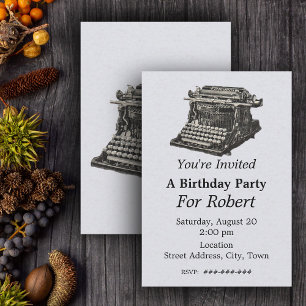 Invitation Vintage Antique Noir Vieux Typewriter Anniversaire