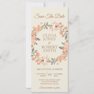 Invitation Vintage Apricot Floral Enregistrer La Date