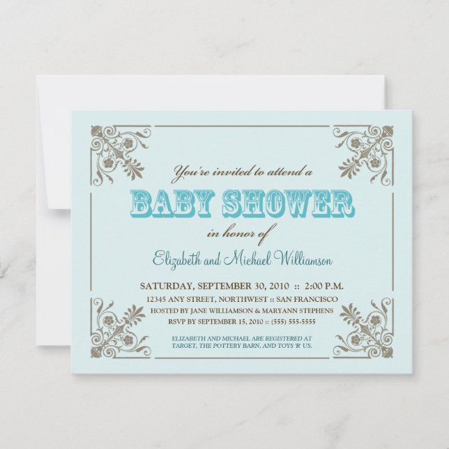 Invitation Vintage Aqua Blue Baby shower (Devant)