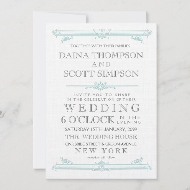 Invitation Vintage Aqua Turquoise Cross Hatch Wedding Invite (Devant)