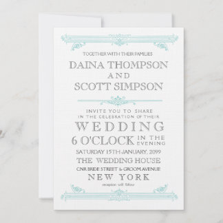 Invitation Vintage Aqua Turquoise Cross Hatch Wedding Invite