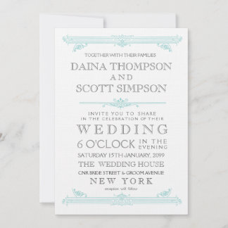 Invitation Vintage Aqua Turquoise Typographie Mariage Inviter