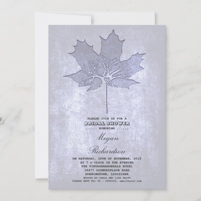 Invitation Vintage arbre à feuilles romantique douche nuptial (Devant)