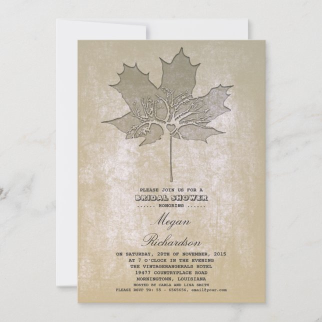 Invitation Vintage arbre à feuilles romantique douche nuptial (Devant)