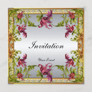 Invitation Vintage Argent Cadre Floral Victorien