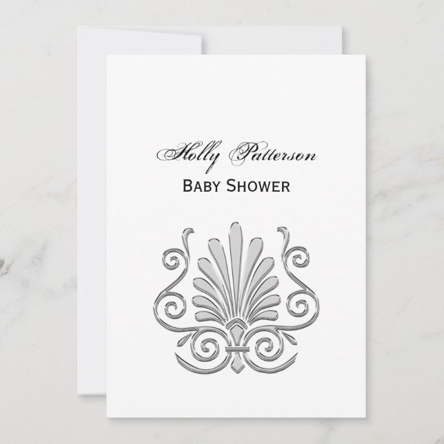 Invitation Vintage Art Déco Argent Plume Arabesque (Devant)