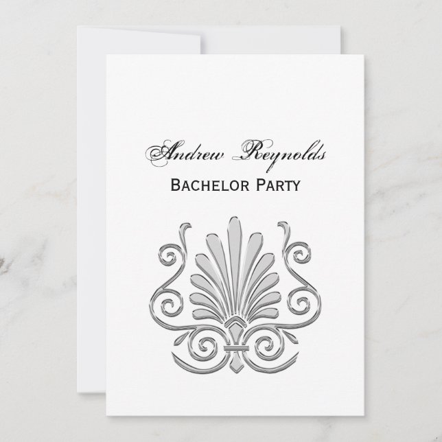 Invitation Vintage Art Déco Argent Plume Arabesque (Devant)