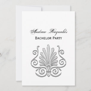 Invitation Vintage Art Déco Argent Plume Arabesque
