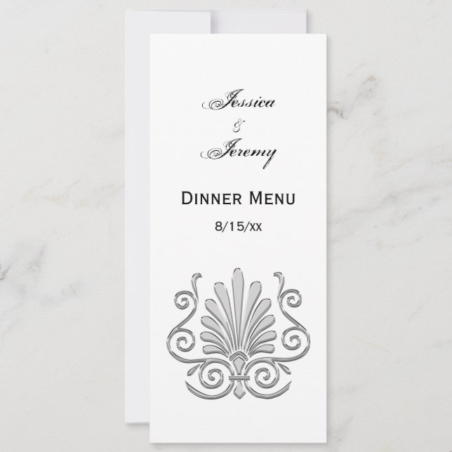 Invitation Vintage Art Déco Argent Plume Arabesque (Devant)