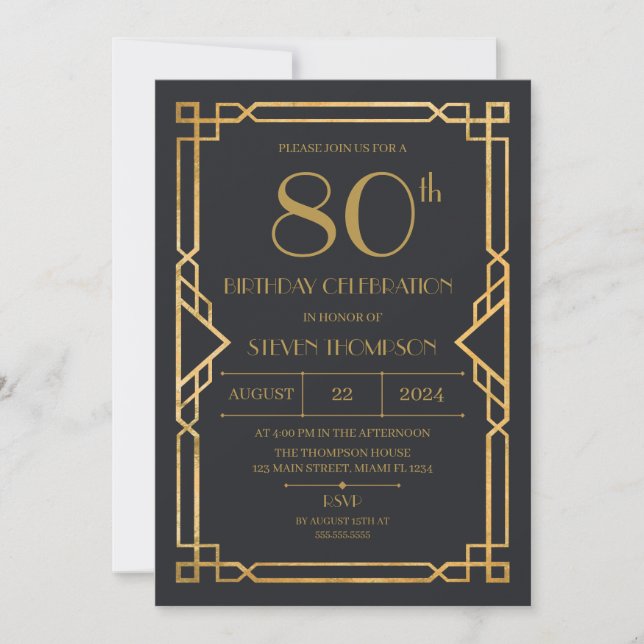 Invitation Vintage Art Deco Birthday party (Devant)