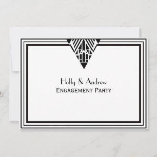 Invitation Vintage Art Déco Cadre noir blanc #1 H Fiançailles