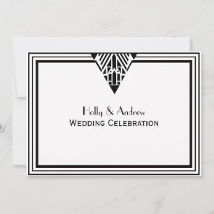 Invitation Vintage Art Déco Cadre noir blanc #1 H Mariage