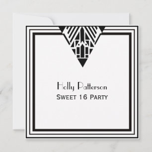 Invitation Vintage Art Déco Cadre noir blanc #1 SQ Sweet 16