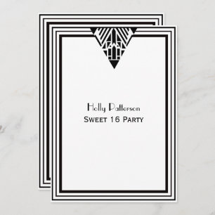 Invitation Vintage Art Déco Cadre noir blanc #1 V Sweet 16